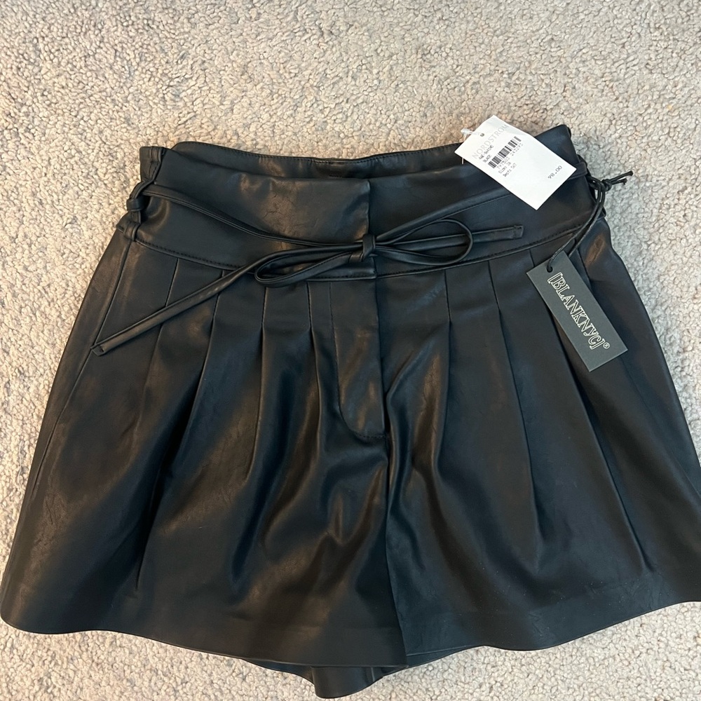 Black Faux Leather Pleated Shorts